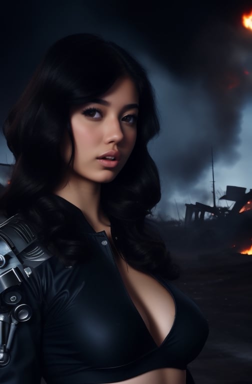 steffy moreno # latina # girl # pin up # 50's # bikini top sext # daytime background # warzone # fires# terminator # cybor...