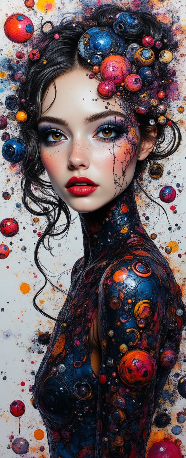  Colorful beautiful woman: ultra beautiful woman full body shot head to toe, long shot, Black ink flow: 8k resolution photorealistic masterpiece: by Aaron Horkey and Jeremy Mann: intricately detailed fluid gouache painting: by Jean Baptiste Mongue: calligraphy: acrylic: watercolor art, professional photography, natural lighting, volumetric lighting maximalist photoillustration: by marton bobzert: 8k resolution concept art intricately detailed, complex, elegant, expansive, fantastical, Golden Eyes. logo design