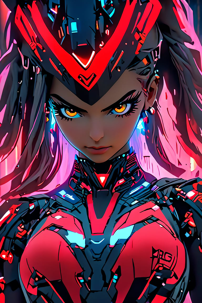 Girl, mdjrny-v4 Cyberpunk Soldier, gorgeous, princess, carbon fiber, neon white and red cybernetic armor, trimmed neon Steel, straight hair, goddess, hyper detailed, ((gorgeous detailed face)), ((beautiful detailed eyes)), galaxy eyes, 8k, symmetric, complimentary colors, insanely detailed, ultra sharp focus, elegance, majestic, masterpiece, complex, elegant, expansive, fantastical, Essence, golden ratio, high quality model, cinematic lighting, beautiful landscape, volumetric lighting, concept art, perfection, rich deep colors, Rim Lighting, Soft Lighting