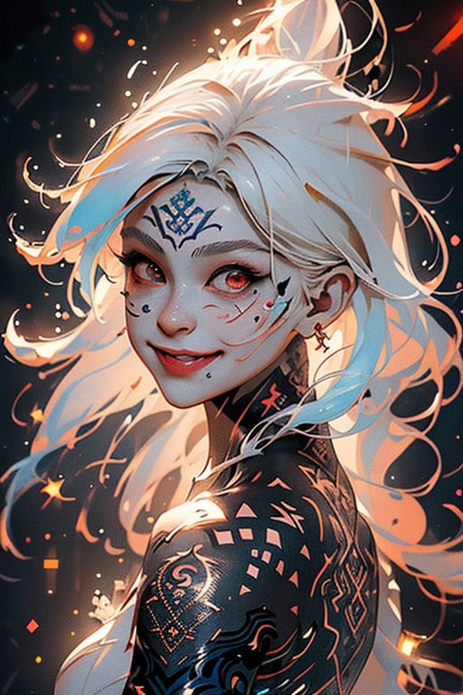 pretty girl,  ((face tattooed with geometric patterns)),  colorful eyes by iojao on Tensor.Art