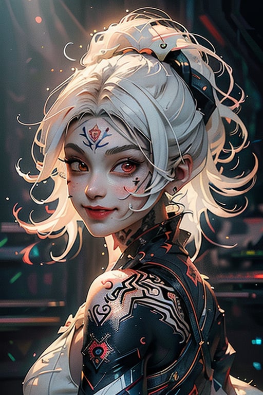 pretty girl,  ((face tattooed with geometric patterns)),  colorful eyes by iojao on Tensor.Art