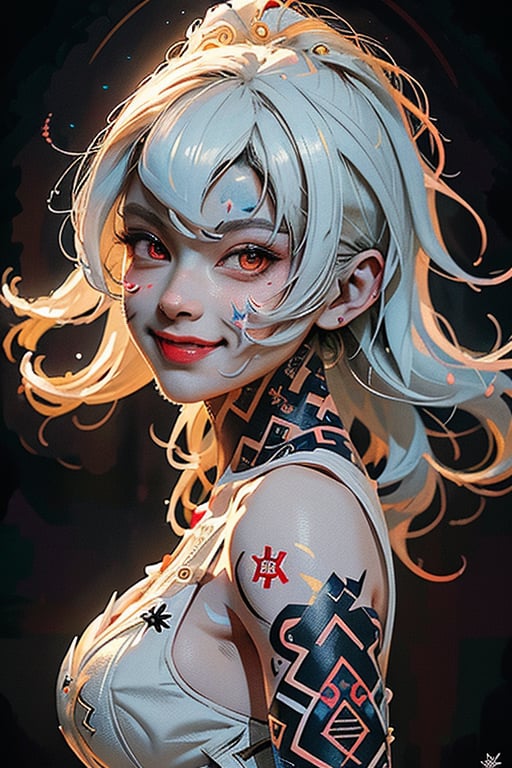 pretty girl,  ((face tattooed with geometric patterns)),  colorful eyes by iojao on Tensor.Art