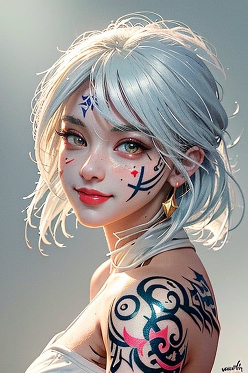 pretty girl,  ((face tattooed with geometric patterns)),  colorful eyes by iojao on Tensor.Art