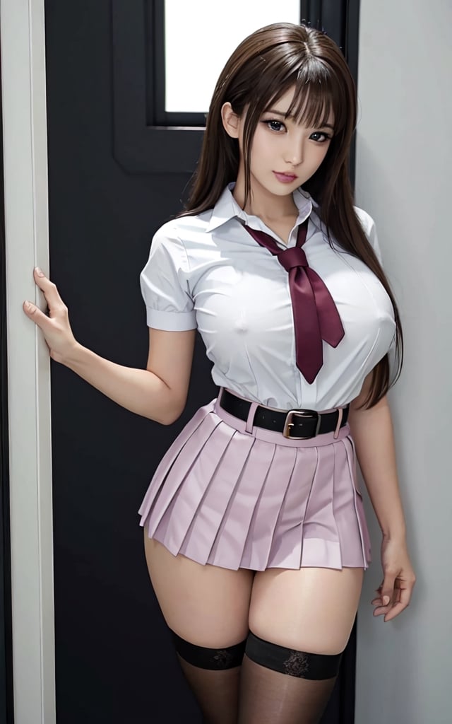 (best quality, masterpiece, RAW photo,ultra-detailed:1.2,nsfw),realistic,detailed face,beautiful, huge breasts, looking at viewer, 
multipleGirlsGroup_v10:0.5,Harem,multiple girls,3girls,line-up, (school uniform, serafuku, pleated miniskirt, miniskirt, mini thighhighs),detailed panties, gart belt,
standing on show-window, add_detail:0.4