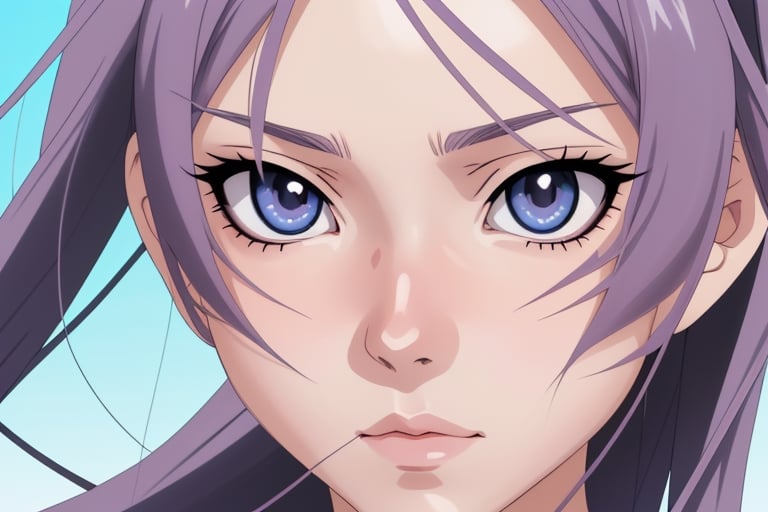 Generate a high-resolution image of an anime character's face with a direct front view. Ensure that the character's facial...