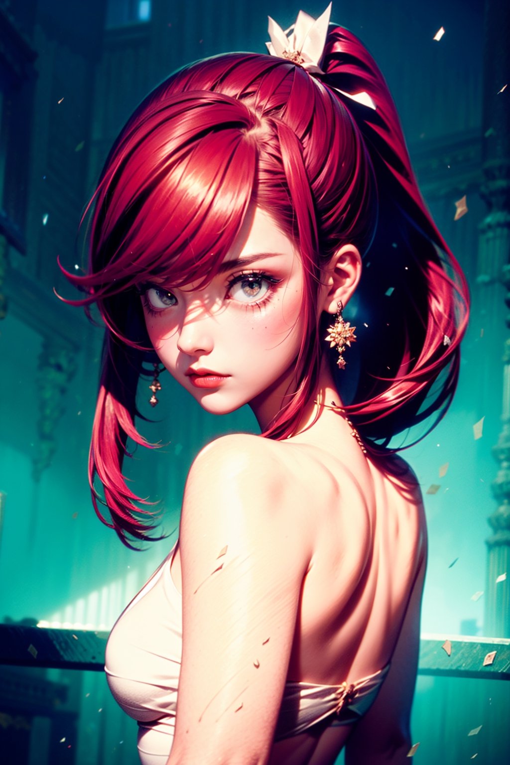 Masterpiece, Best quality, High resolutions, high quality anime version,
Erza with her crimson red hair pulled back into a low ponytail, showing off her neck and highlighting her firm jaw. Although she is dressed in a prisoner's garb, her posture remains upright and confident, showing that her indomitable spirit has not been broken.
The prisoner's clothing could consist of a jumpsuit or tunic of a dull tone, with details of chains or shackles that evoke her situation of captivity. Despite this, some elements of her costume could be worn or torn, showing her resistance and fight against her imprisonment.

As for her pose, you could imagine her with her hands clasped behind her back, with a determined expression on her face as she looks straight ahead. Although she is in a vulnerable position, the fierce look of her and the proud posture of her prove that even in adversity, Erza is still a force to be reckoned with, she has two hands with 5 very beautiful feminine fingers.,portrait,ErzaScarletMaid,FAIRYTAIL_ERZA,erza scarlet fairytail,erza scarlet japonese cloth,illustration,fcloseup