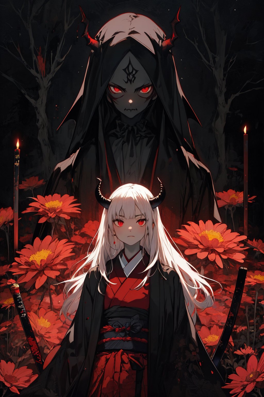 (ethereal dark fairy tale by Nicola Samori,  JC Leyendecker),  young anime girl fight stance in a dark forest holding shea...