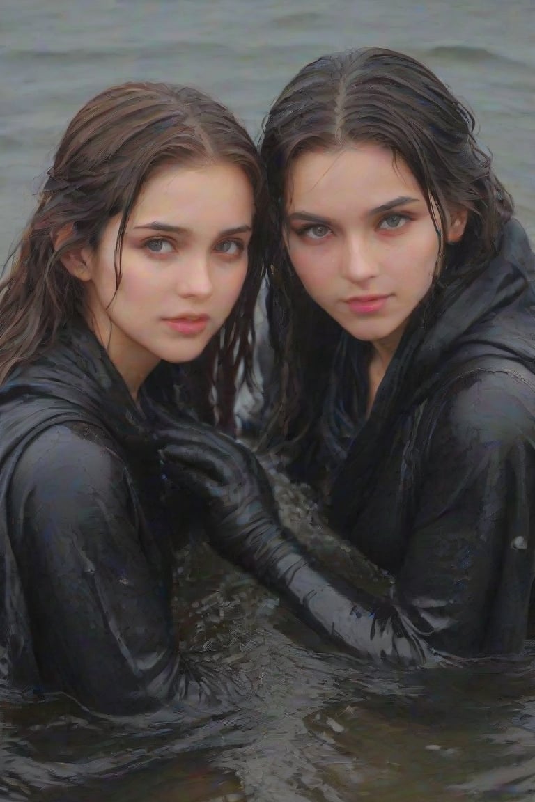 (2 girl,  two girls kissing,  wet clothes by user_635241391521507132 on Tensor.Art