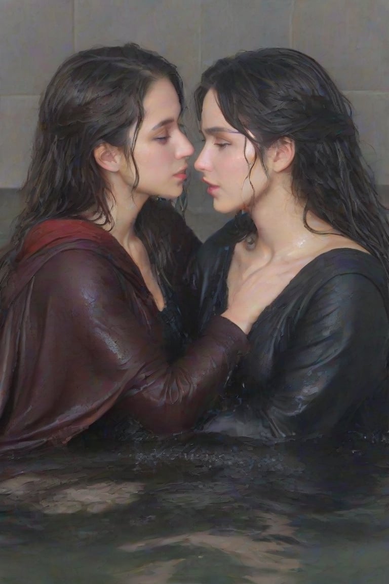 (2 girl,  two girls kissing,  wet clothes by user_635241391521507132 on Tensor.Art