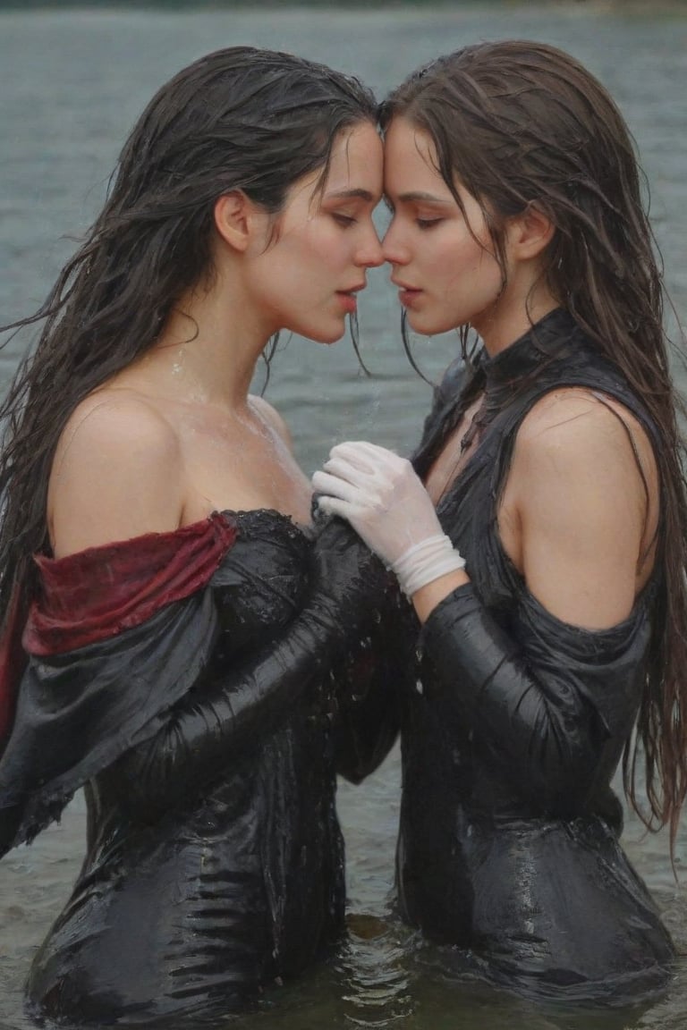 (2 girl,  two girls kissing,  wet clothes by user_635241391521507132 on Tensor.Art