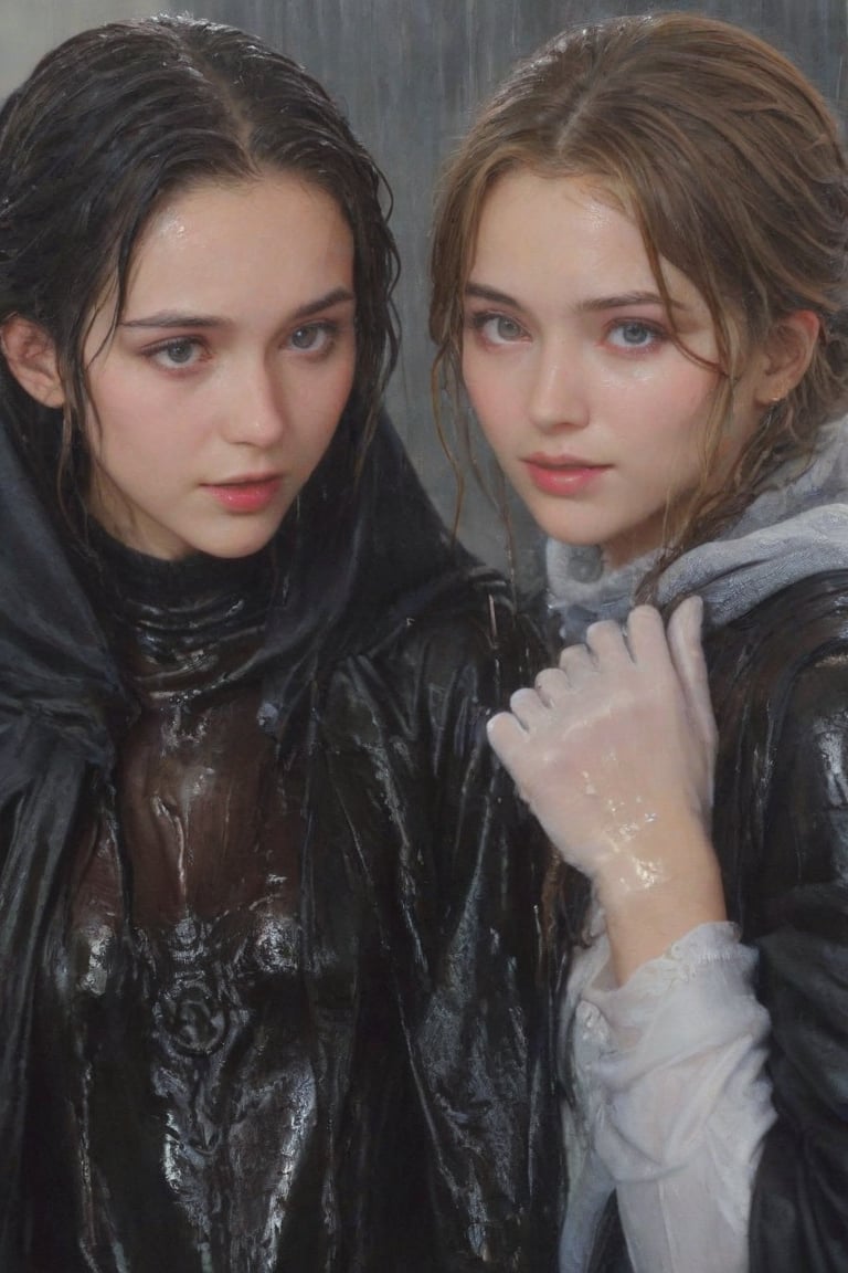 (2 girl,  two girls kissing,  wet clothes by user_635241391521507132 on Tensor.Art