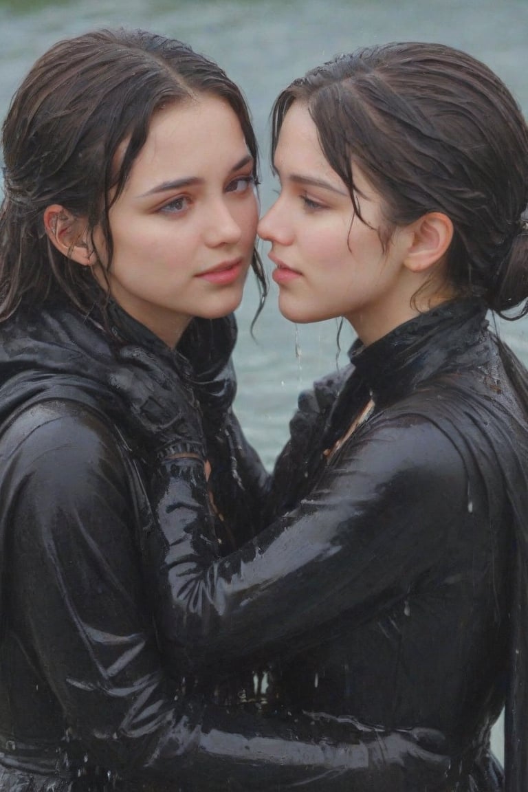 (2 girl,  two girls kissing,  wet clothes by user_635241391521507132 on Tensor.Art