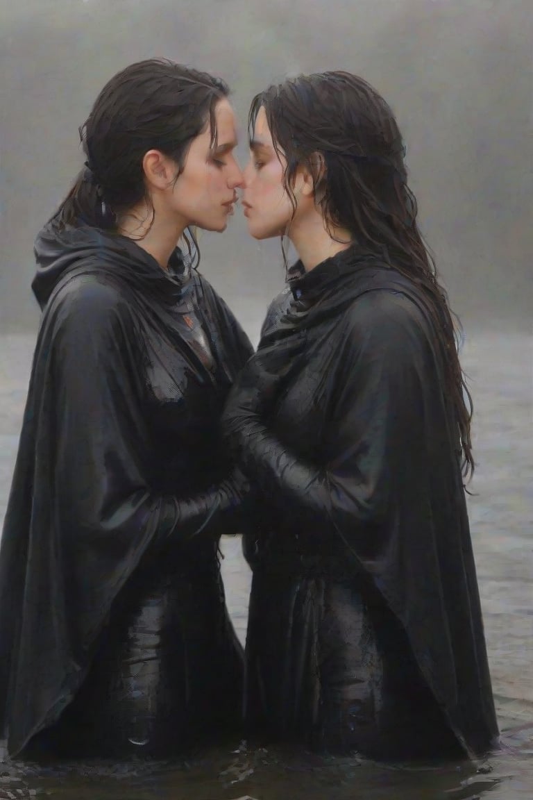 (2 girl,  two girls kissing,  wet clothes by user_635241391521507132 on Tensor.Art