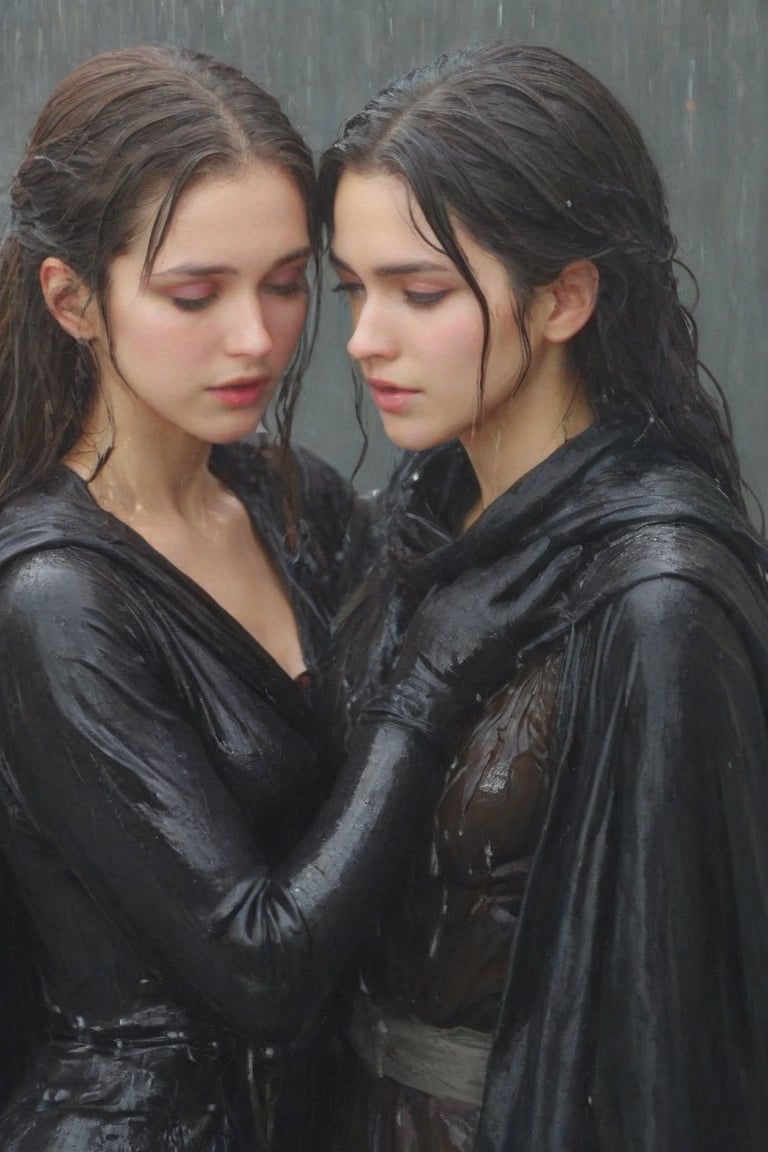 (2 girl,  two girls kissing,  wet clothes by user_635241391521507132 on Tensor.Art