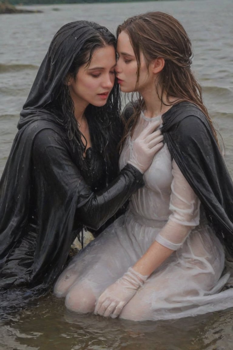 (2 girl,  two girls kissing,  wet clothes by user_635241391521507132 on Tensor.Art