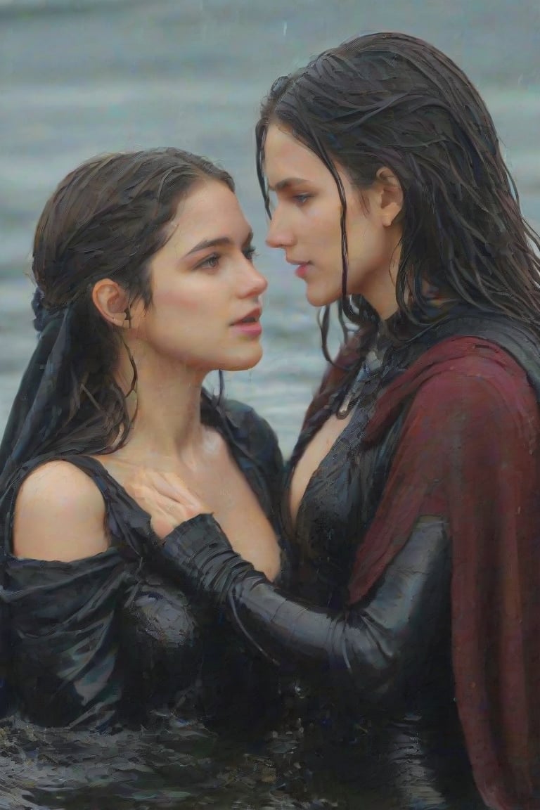 (2 girl,  two girls kissing,  wet clothes by user_635241391521507132 on Tensor.Art