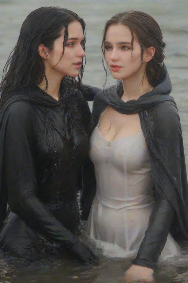 (2 girl,  two girls kissing,  wet clothes by user_635241391521507132 on Tensor.Art