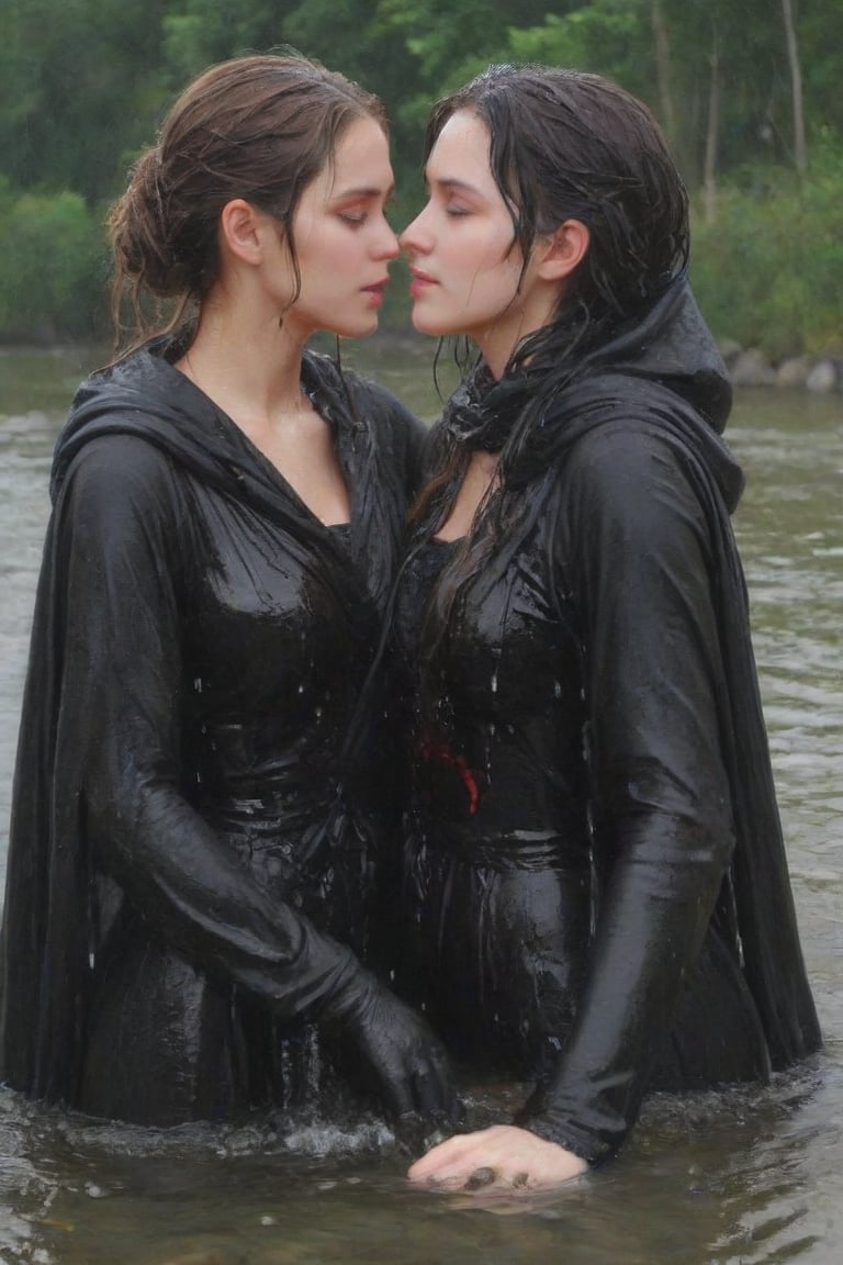 (2 girl,  two girls kissing,  wet clothes by user_635241391521507132 on Tensor.Art