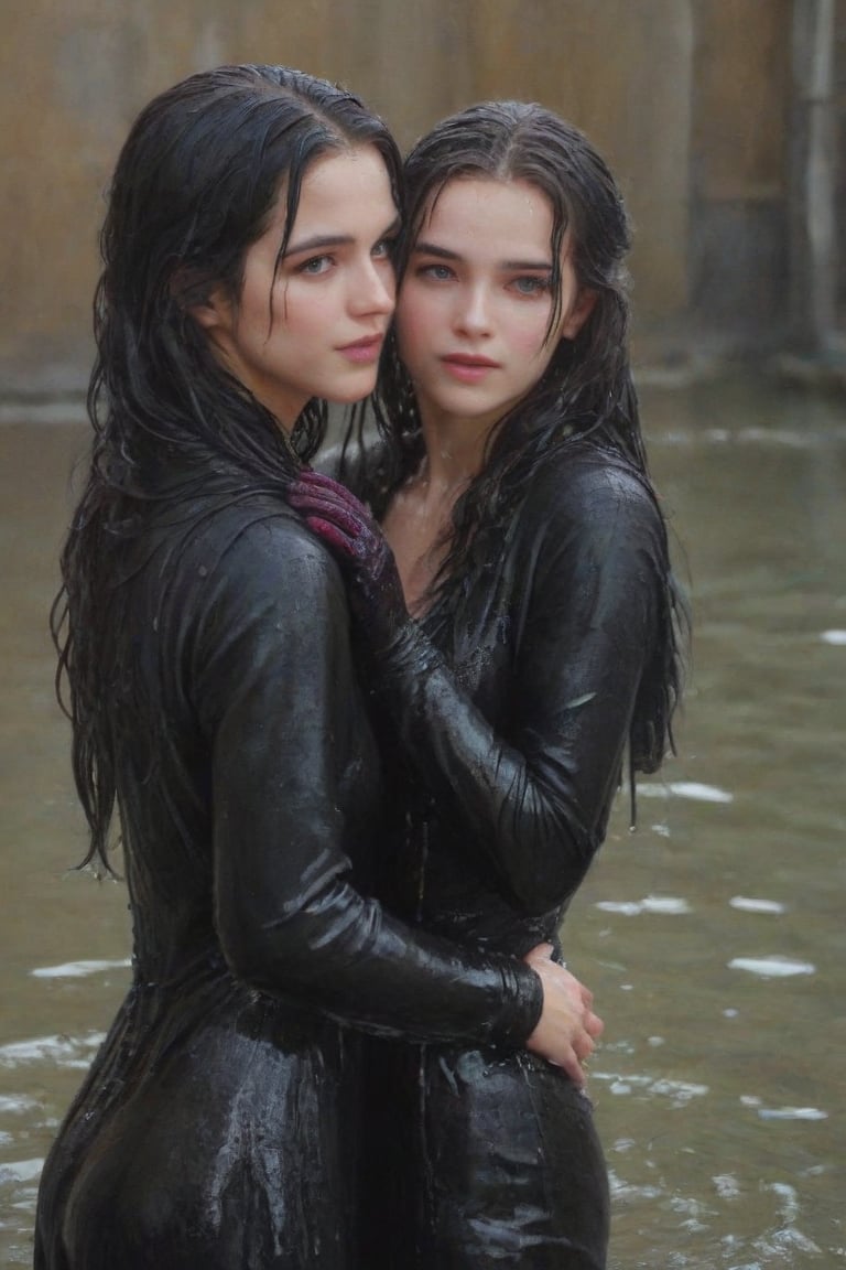 (2 girl,  two girls kissing,  wet clothes by user_635241391521507132 on Tensor.Art