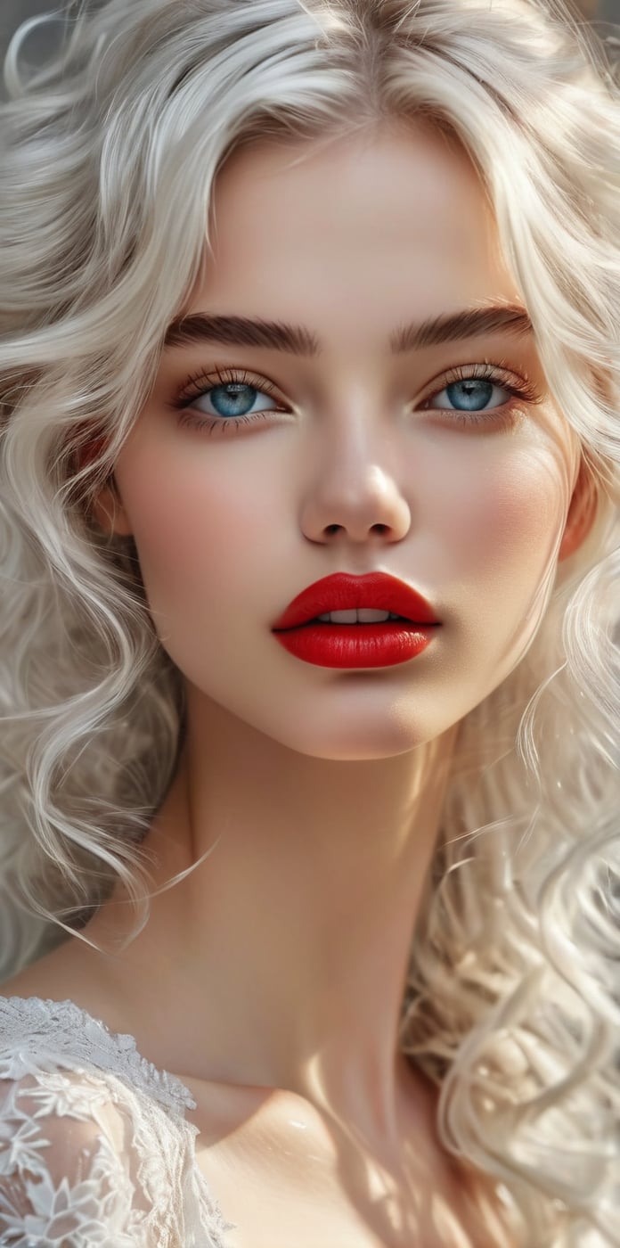 masterpiece, high quality, realistic aesthetic photo ,(HDR:1.2), pore and detailed, intricate detailed, graceful and beautiful textures, RAW photo, 16K, sharp forcus, white background, (white-color art poster:1.4)
beautiful face girl, white hair, detailed cool face, eye shadow, red-lips, white fair skin,