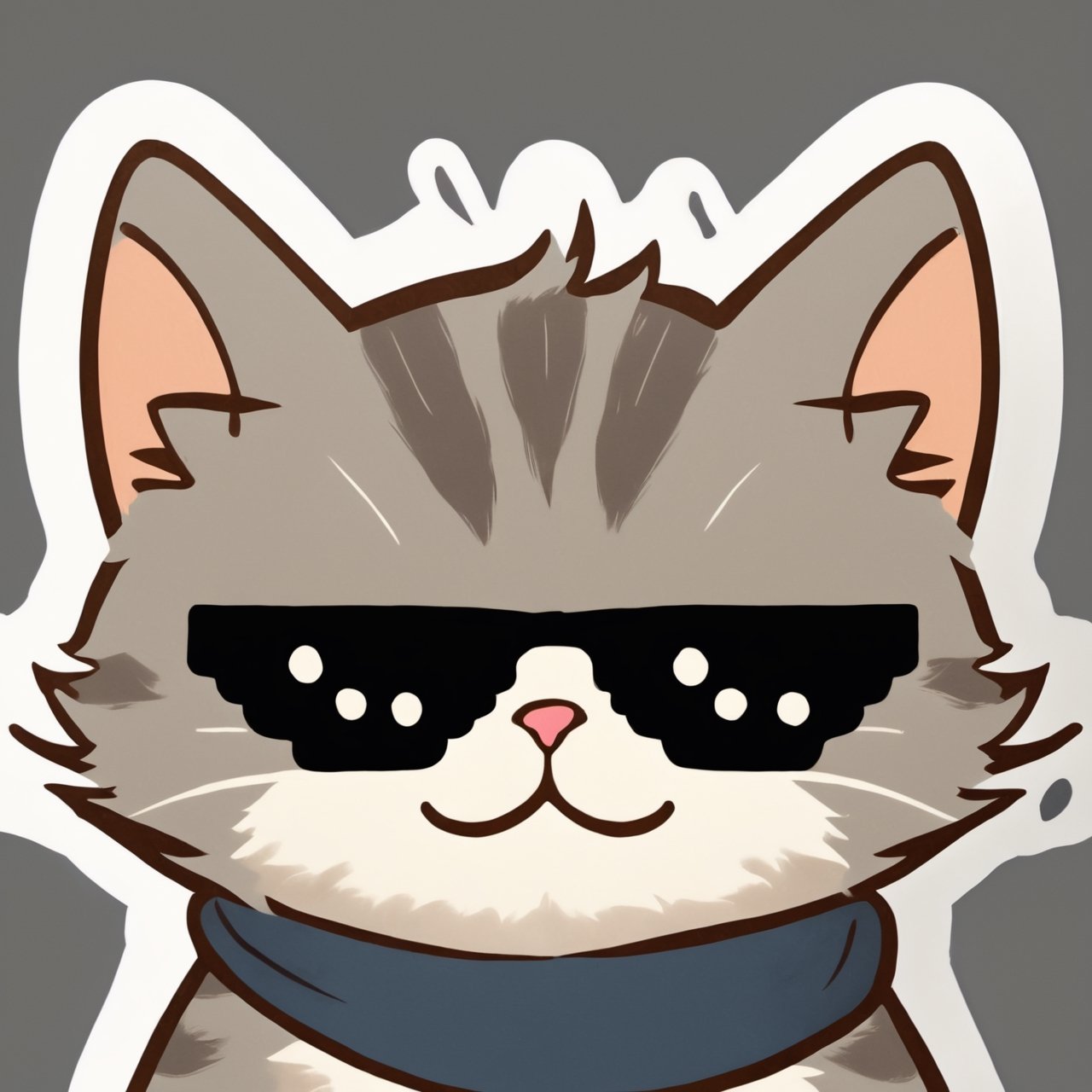 (masterpiece, best quality, highres:1.3), ultra resolution image, (solo), (cat:1.5), smug, confident, simple background, sunglasses, portrait, fluffy, cute,cat, no human,IncrsXLDealWithIt, playful, gentlemen hat, mischief, gentlemen suit,sticker