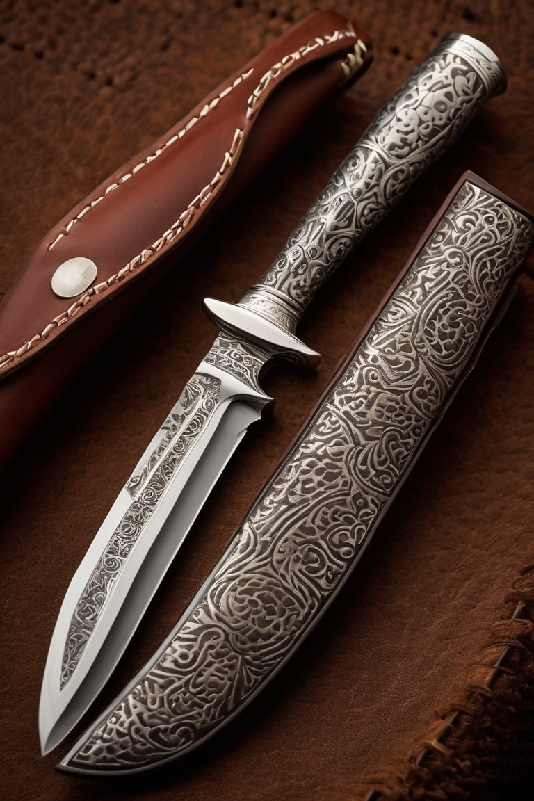 Detailed portrait of Beautiful argentina facon,  gaucho knife made of german carbon steel and with a sleeve made of intric...