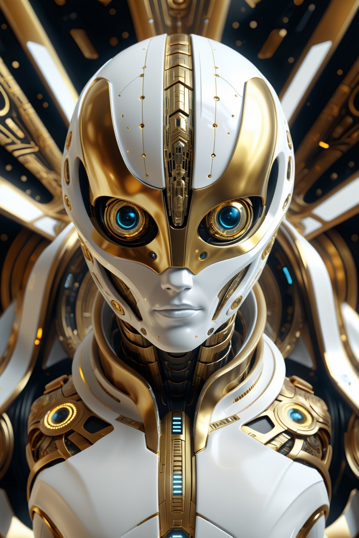 white and gold alien,  sacred geometry,  futuristic clothesi by LaRecalcada on Tensor.Art