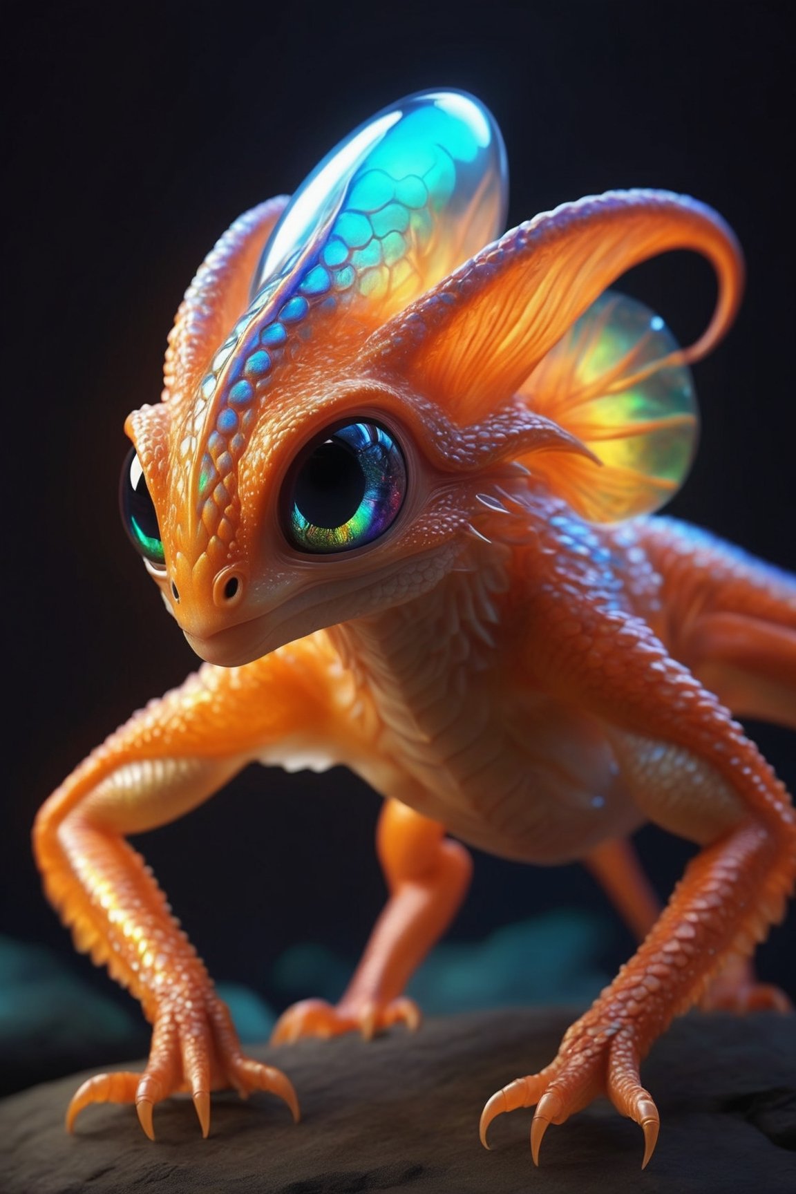 Realistic photo of an unknown alien creature with a large transparent head,  the creature's head is transparent,  the crea...
