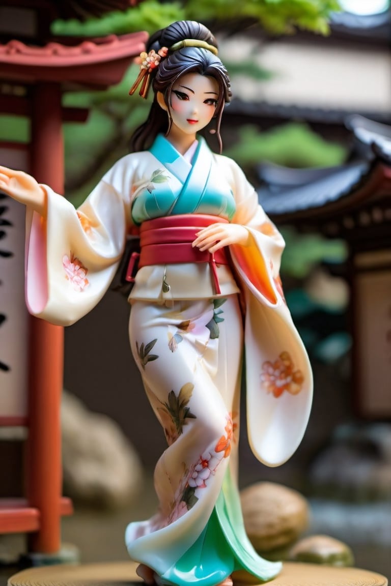 Ultra detailed,  fully assembled Japanese plastic figure of a random hentai provocative pose wife lady wearing a transluce...