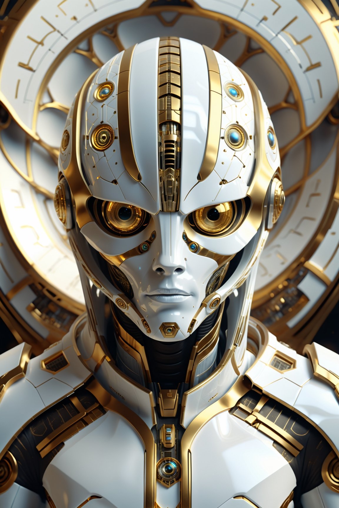 white and gold alien,  sacred geometry,  futuristic clothesi by LaRecalcada on Tensor.Art