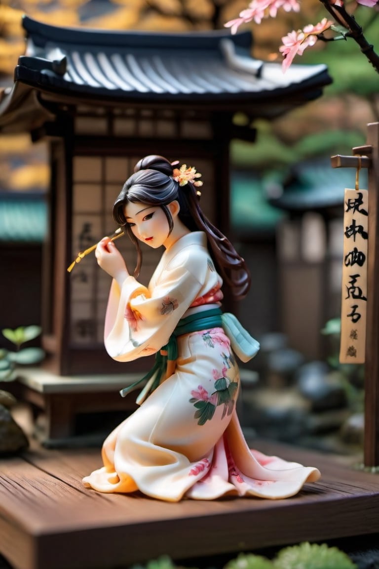 Ultra detailed,  fully assembled Japanese plastic figure of a random hentai provocative pose wife lady wearing a transluce...