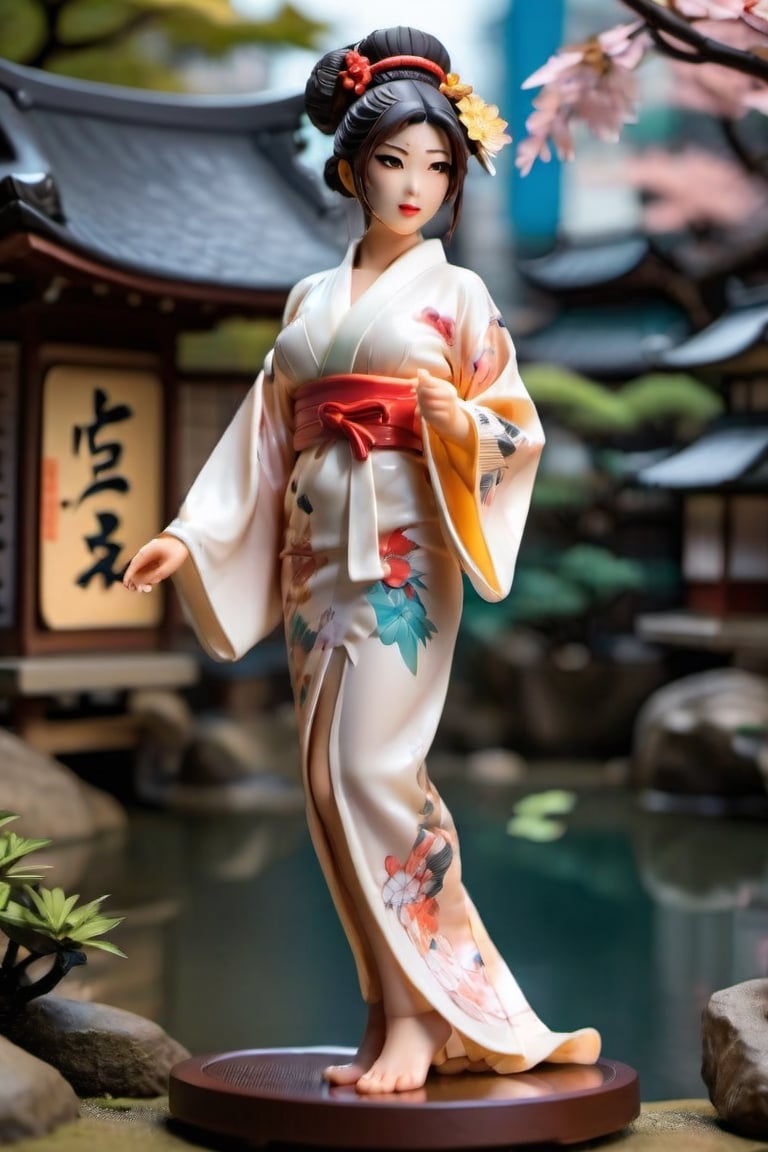 Ultra detailed,  fully assembled Japanese plastic figure of a random hentai provocative pose wife lady wearing a transluce...