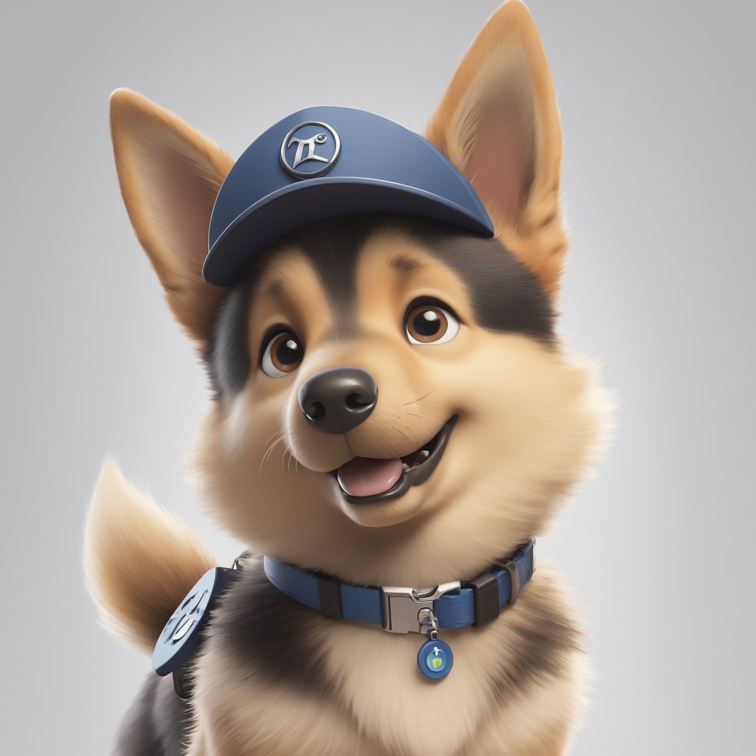 Create a 3D watercolor-style illustration for Tensor.art featuring a cheerful German Shepherd dog character with Pixar-like charm and large, friendly eyes. Ensure that the dog's collar tag prominently displays the official Tensor.art (TA) logo.

Incorporate intricate details while maintaining a cartoonish aesthetic. Use a lively and inviting color palette to evoke warmth and friendliness. Ensure a clean, uncluttered white background for a professional look and illuminate the scene well to highlight the German Shepherd dog, canvas, and computer screen.

The character should represent creativity and accessibility, aligning with Tensor.art's mission to make art approachable. It should be easily recognizable and exude charm and playfulness, leaving a lasting impression.

The goal is to establish Tensor.art's visual identity as both professional and welcoming, emphasizing the fusion of art and technology in a playful and approachable manner. The result should be distinctive, well-lit, and reflective of the platform's essence.