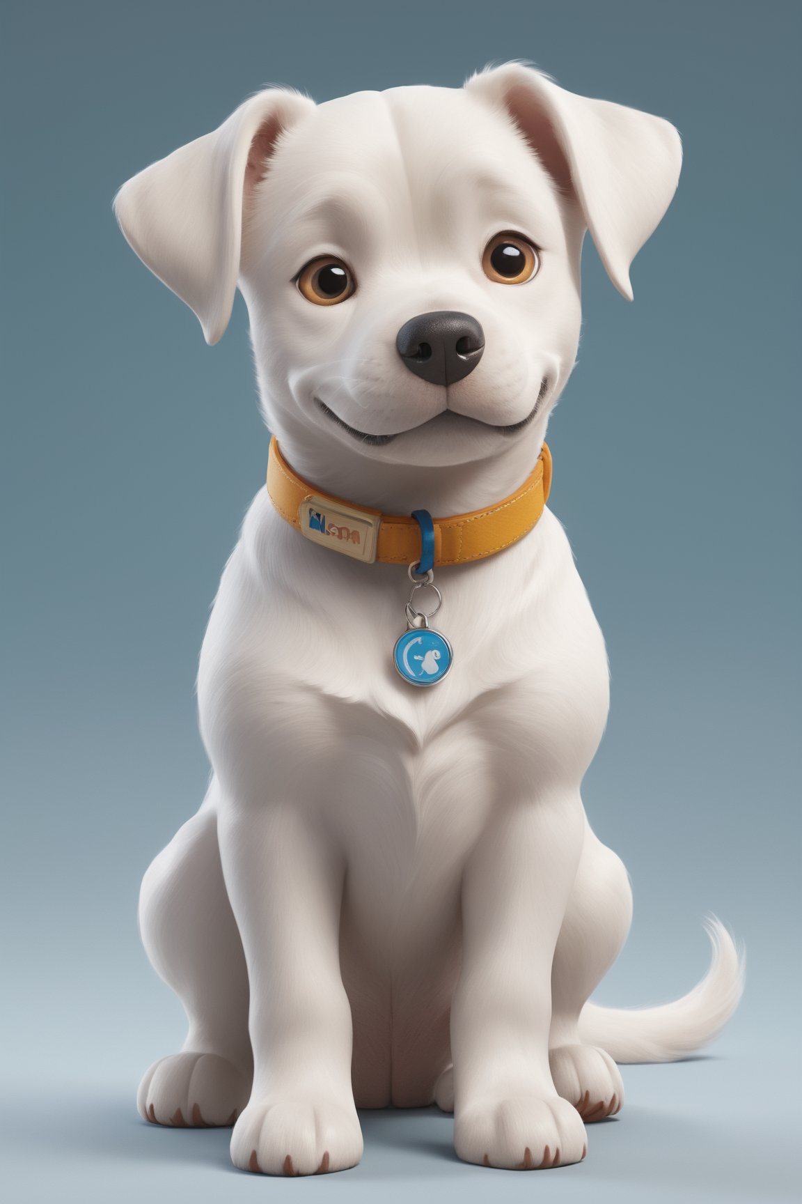 Create a 3D watercolor-style illustration for Tensor.art featuring a cheerful argentinian dogo  dog character with Pixar-like charm and large, friendly eyes. Full body, looking at the camera. Ensure that the dog's collar tag prominently displays in capital letters a “TA” logo.
Incorporate intricate details while maintaining a cartoonish aesthetic. Use a lively and inviting color palette to evoke warmth and friendliness. Ensure a clean, uncluttered white background for a professional look and illuminate the scene well to highlight the argentinian dogo dog, canvas, and computer screen.
The character should represent creativity and accessibility, aligning with Tensor.art's mission to make art approachable. It should be easily recognizable and exude charm and playfulness, leaving a lasting impression.

The goal is to establish Tensor.art's visual identity as both professional and welcoming, emphasizing the fusion of art and technology in a playful and approachable manner. The result should be distinctive, well-lit, and reflective of the platform's essence.