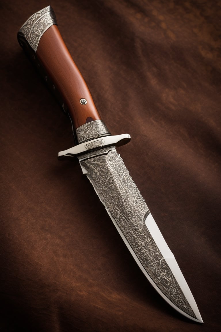 Detailed portrait of Beautiful facon,  gaucho knife made of german carbon steel and with a sleeve made of intricated gauch...