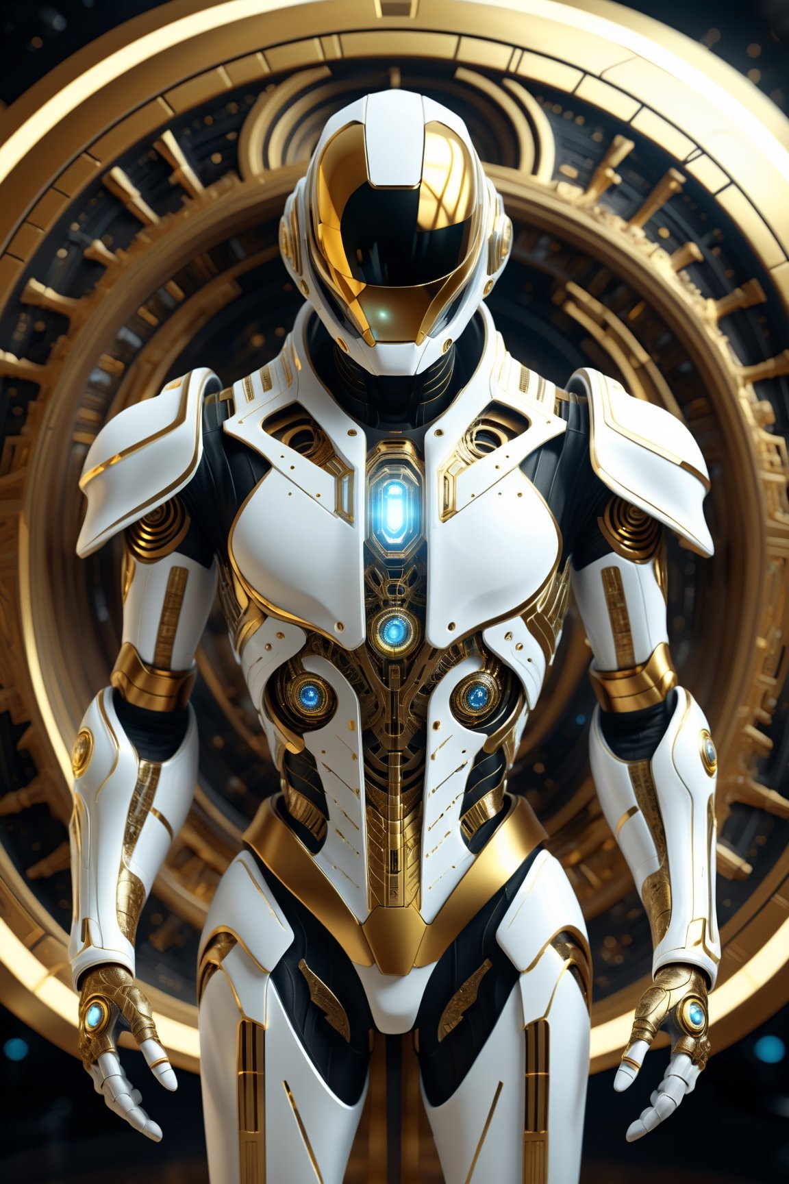 white and gold alien,  sacred geometry,  futuristic clothesi by LaRecalcada on Tensor.Art