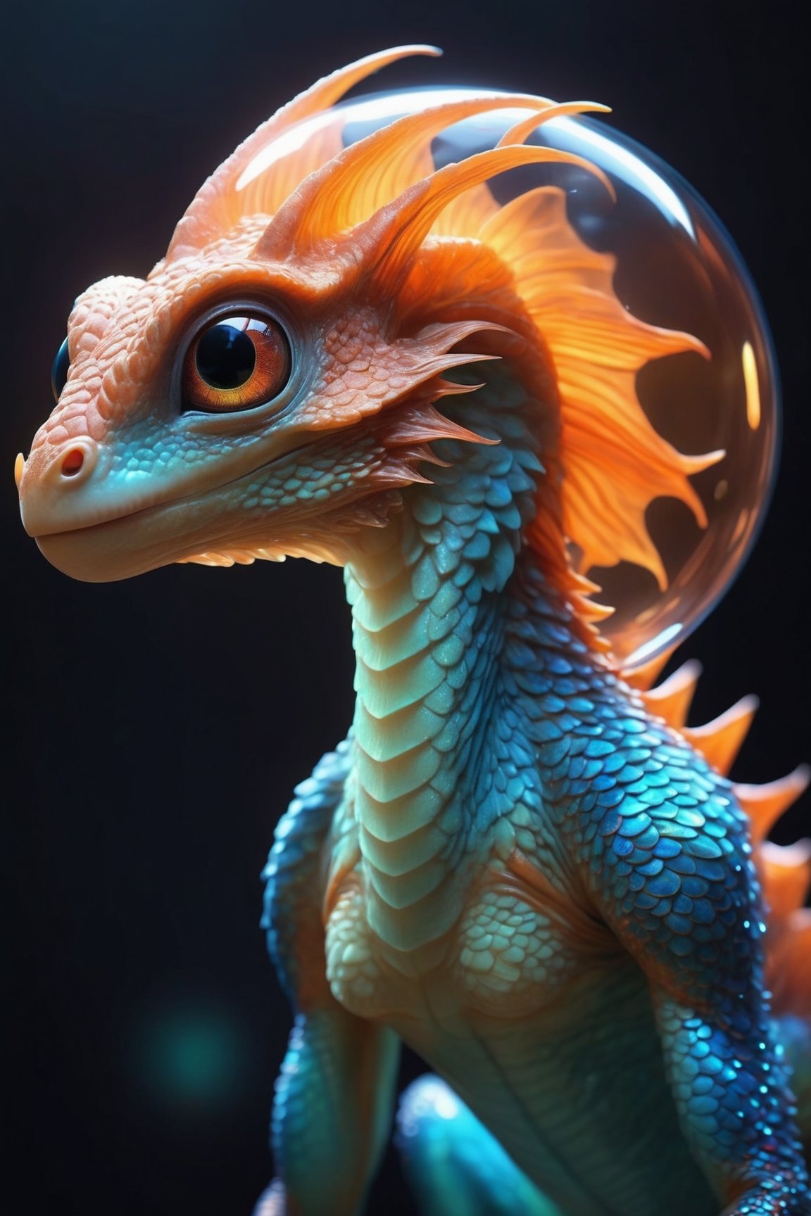 Realistic photo of an unknown alien creature with a large transparent head,  the creature's head is transparent,  the crea...