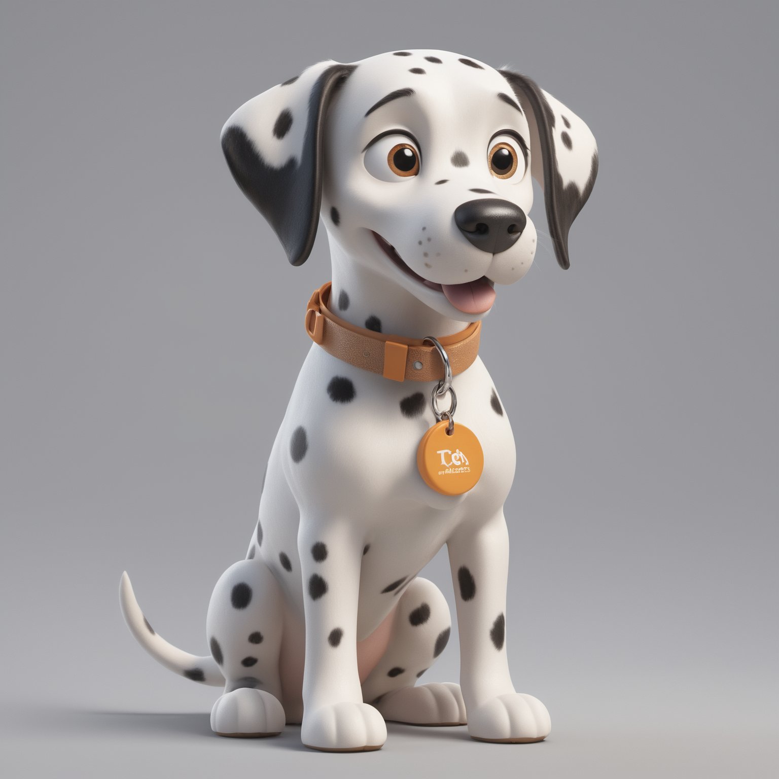 Create a 3D watercolor-style illustration for Tensor.art featuring a cheerful Dalmatian dog character with Pixar-like charm and large, friendly eyes. Full body, looking at the camera. Ensure that the dog's collar tag prominently displays the official Tensor.art (TA) logo.

Incorporate intricate details while maintaining a cartoonish aesthetic. Use a lively and inviting color palette to evoke warmth and friendliness. Ensure a clean, uncluttered white background for a professional look and illuminate the scene well to highlight the Dalmatian dog, canvas, and computer screen.

The character should represent creativity and accessibility, aligning with Tensor.art's mission to make art approachable. It should be easily recognizable and exude charm and playfulness, leaving a lasting impression.

The goal is to establish Tensor.art's visual identity as both professional and welcoming, emphasizing the fusion of art and technology in a playful and approachable manner. The result should be distinctive, well-lit, and reflective of the platform's essence.