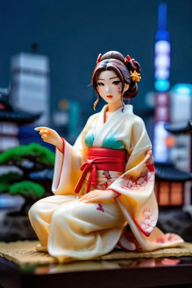 Ultra detailed,  fully assembled Japanese plastic figure of a random hentai provocative pose wife lady wearing a transluce...