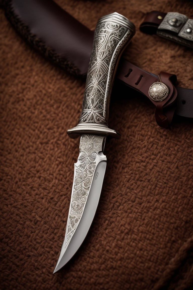 Detailed portrait of Beautiful argentina facon,  gaucho knife made of german carbon steel and with a sleeve made of intric...