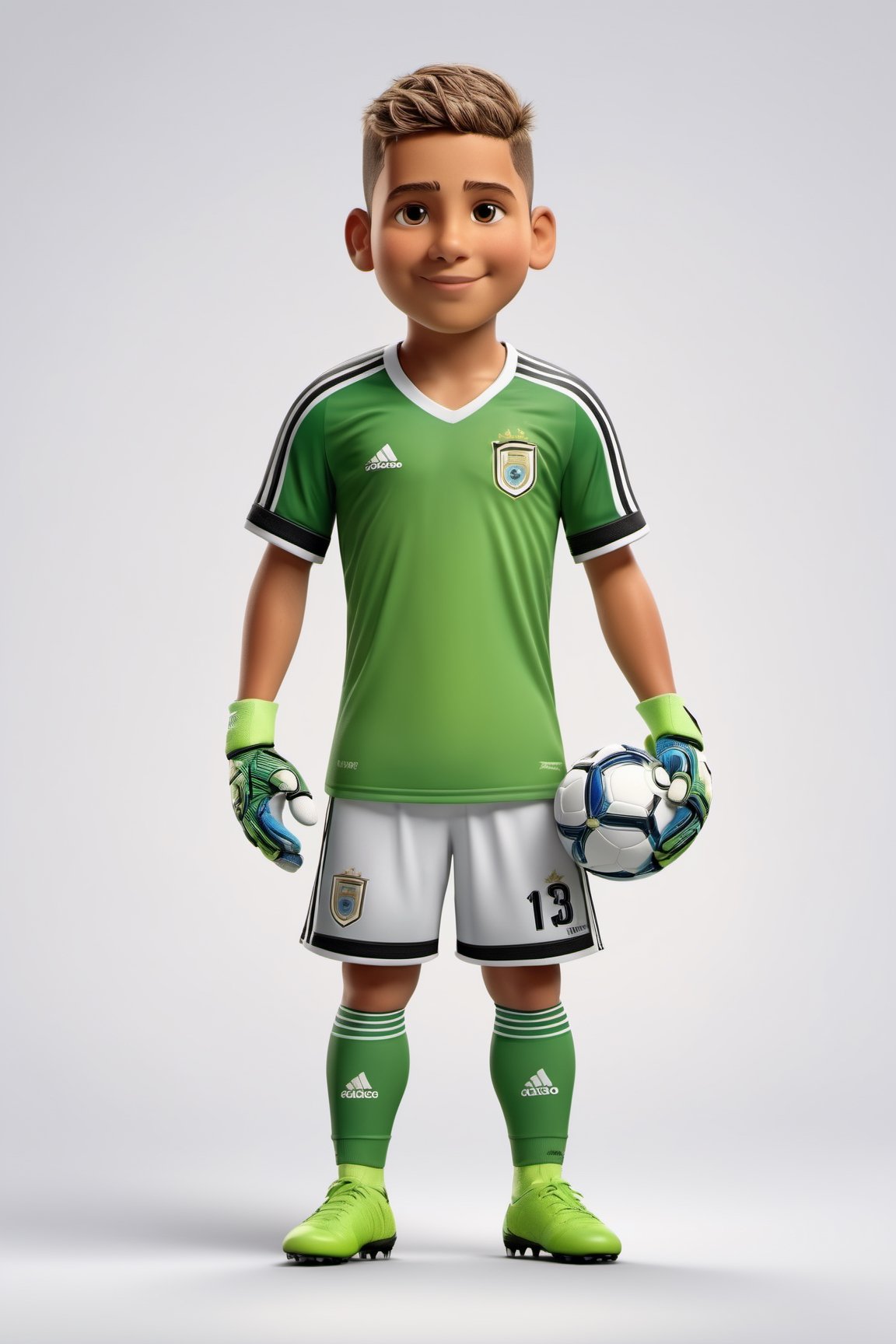(full body) Tribal version of cute and cubby Emiliano Martínez,  #23 goalkeeper green apple shirt,  Argentina soccer team...