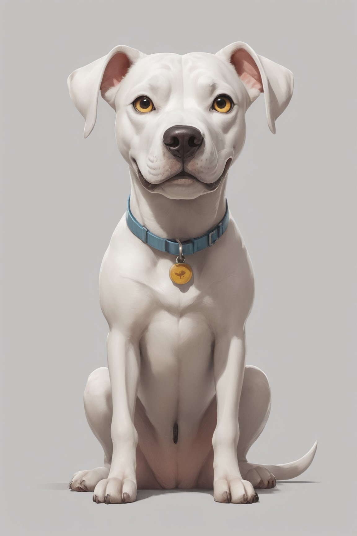 Create a 3D watercolor-style illustration for Tensor.art featuring a cheerful argentinian dogo  dog character with Pixar-like charm and large, friendly eyes. Full body, looking at the camera. The dog's chest has the logo of the Tensor Art website.
Incorporate intricate details while maintaining a cartoonish aesthetic. Use a lively and inviting color palette to evoke warmth and friendliness. Ensure a clean, uncluttered white background for a professional look and illuminate the scene well to highlight the argentinian dogo dog, canvas, and computer screen.
The character should represent creativity and accessibility, aligning with Tensor.art's mission to make art approachable. It should be easily recognizable and exude charm and playfulness, leaving a lasting impression.
The goal is to establish Tensor.art's visual identity as both professional and welcoming, emphasizing the fusion of art and technology in a playful and approachable manner. The result should be distinctive, well-lit, and reflective of the platform's essence.