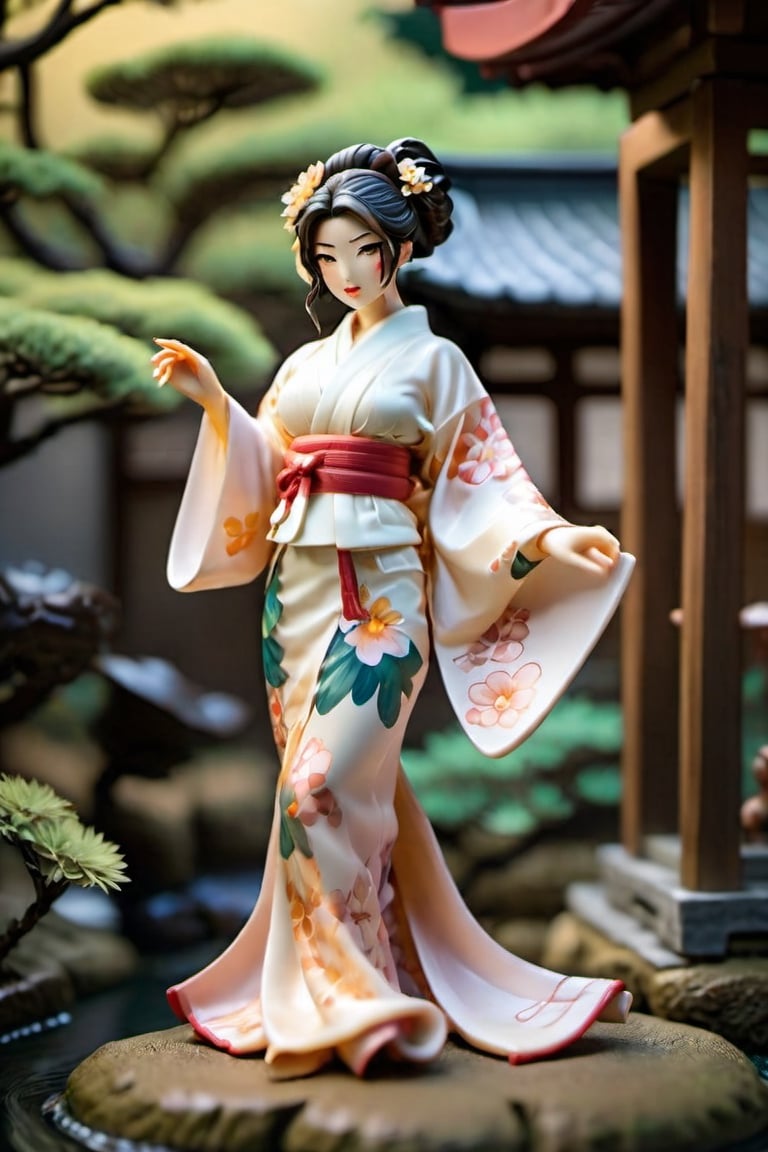 Ultra detailed,  fully assembled Japanese plastic figure of a random hentai provocative pose wife lady wearing a transluce...