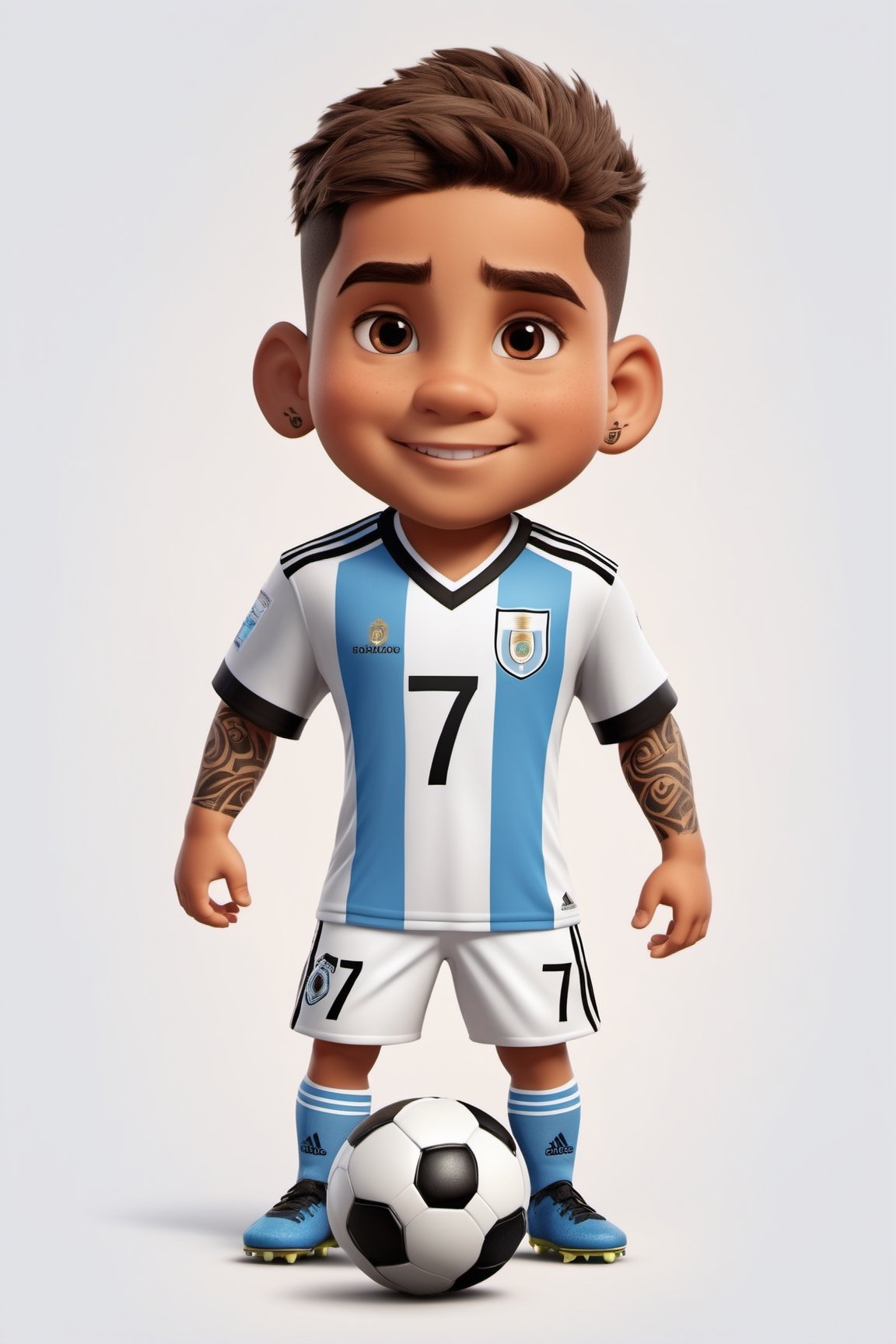 (full body) Tribal version of cute and cubby Rodrigo de Paul,  #7 shirt,  Argentina soccer team by LaRecalcada on Tensor.Art