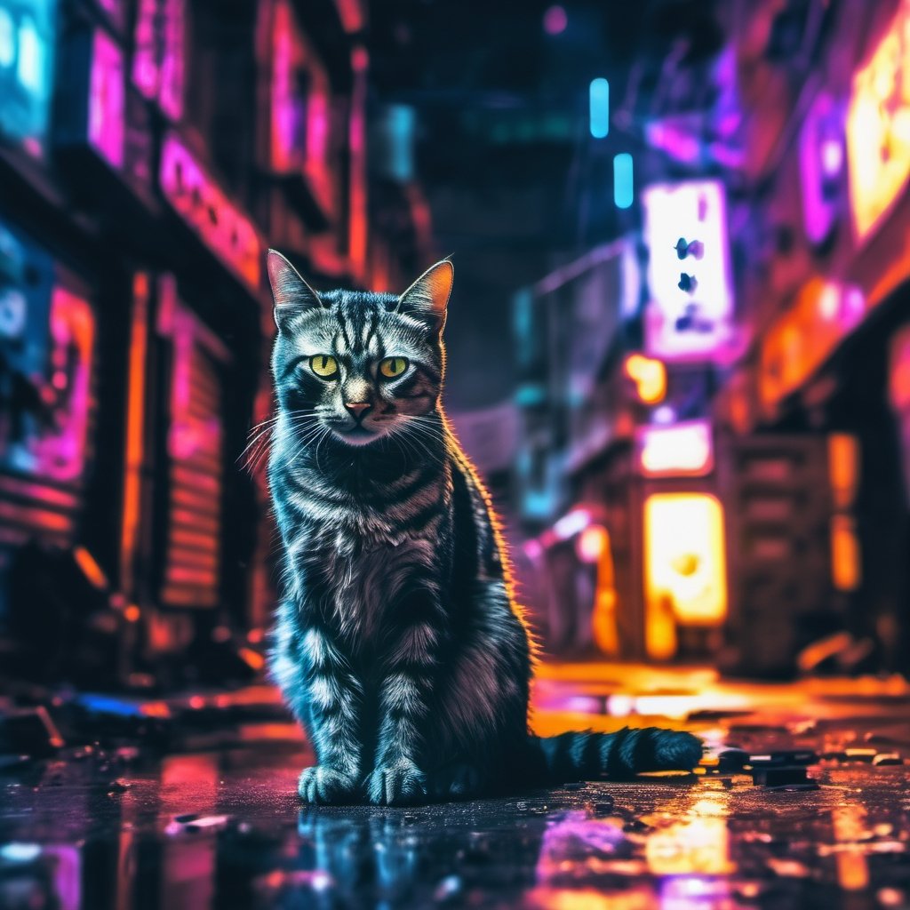 realistic photo of a cat|| in a cyberpunk alley at night,  shodanSS_soul3142 by user_635792401465667718 on Tensor.Art