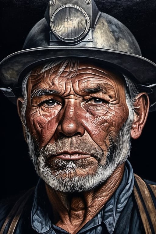 a portrait of an old coal miner in 19th century,  beautiful painting with highly detailed face by greg rutkowski and magal...