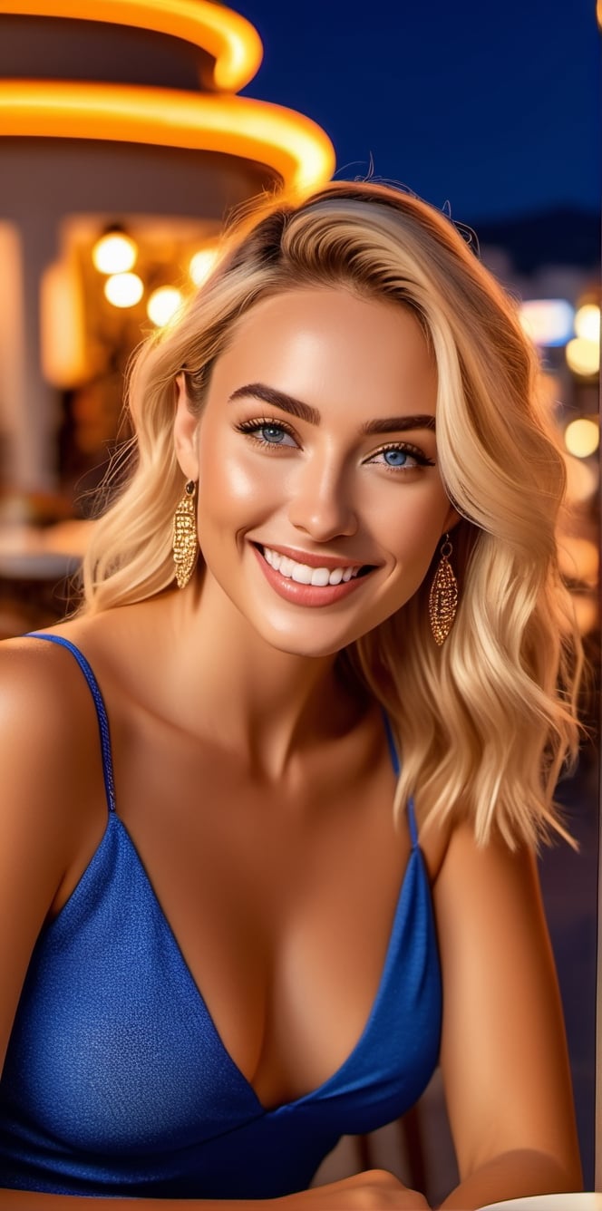Generate a hyper-realistic 8K GoPro close-up of a stuning russian supermodel with piercing blue eyes,  stylysh golden blon...