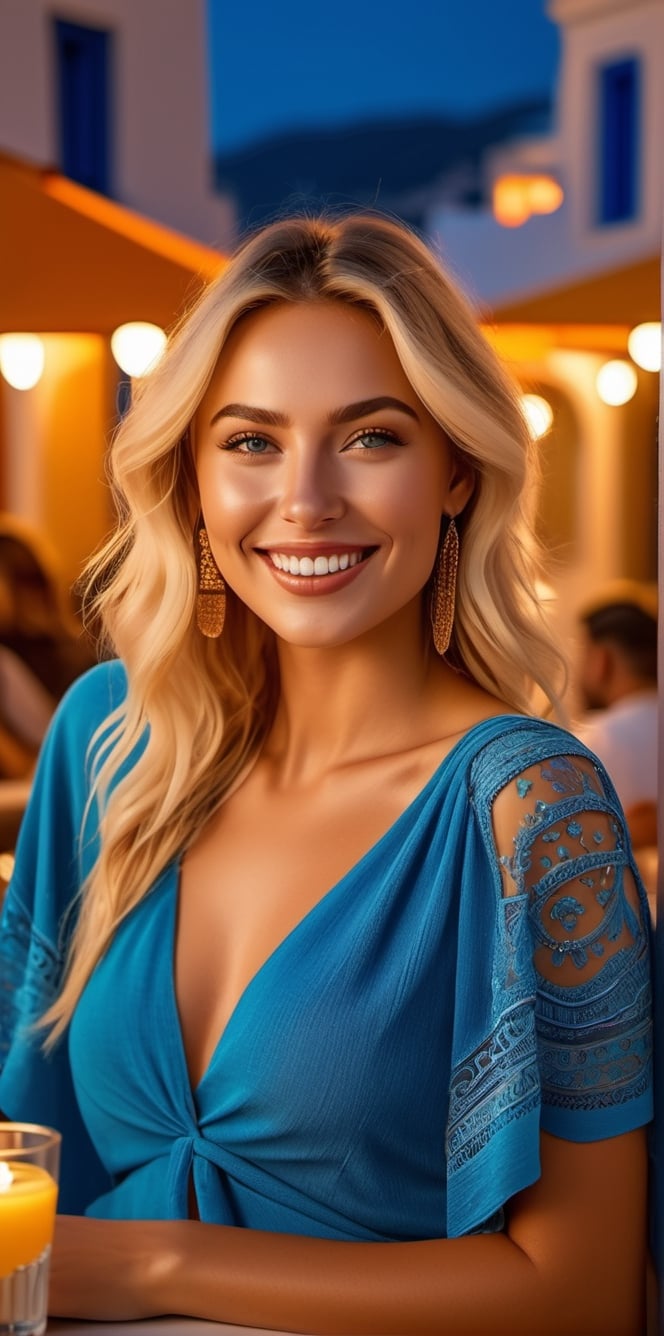 Generate a hyper-realistic 8K GoPro close-up of a stuning russian supermodel with piercing blue eyes,  stylysh golden blon...