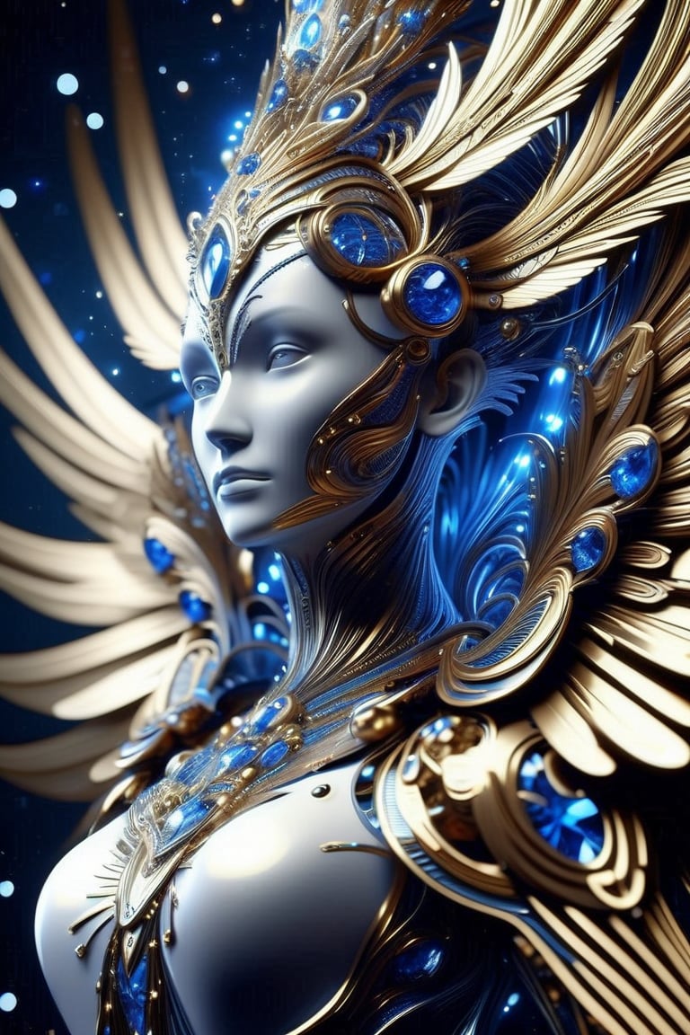 female body adorned in metal feathers and wings,  fractal design,  intracate by Cognition Flow on Tensor.Art