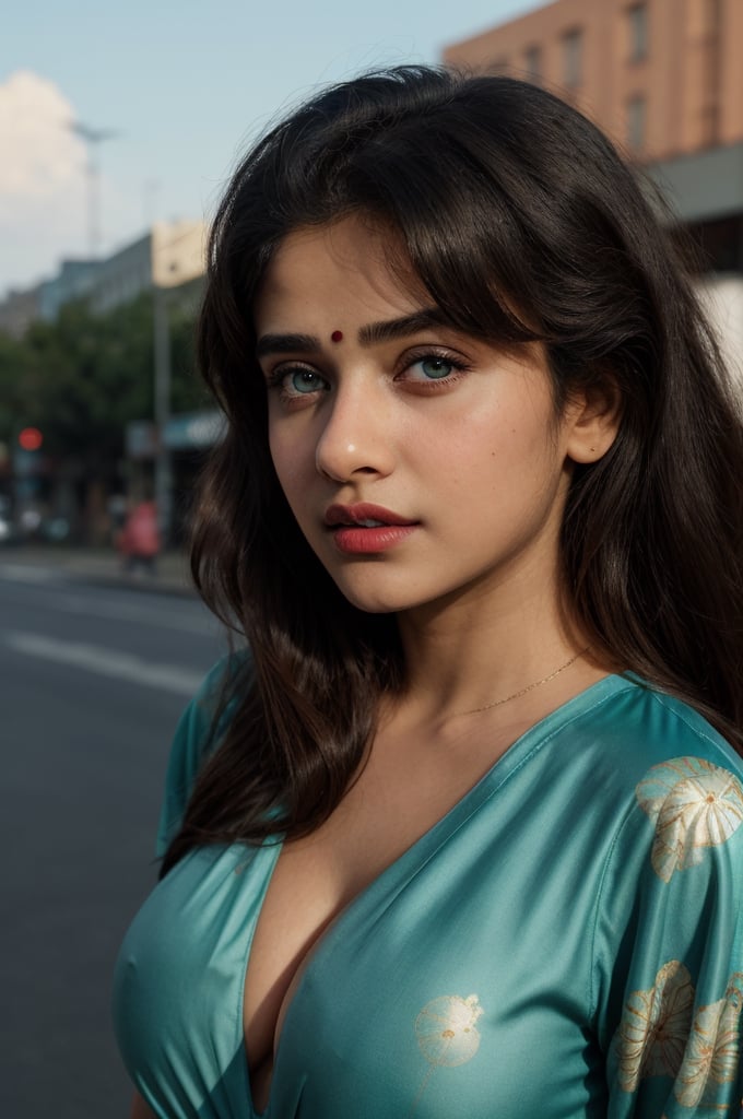 anjali arora, Looks 16 years old, detailed face, perfect huge tits, (cleavage),, baby face, teen face,(((Whole body))), (((seductive look, sexy lips, sensual face)))), Indian (noble girl) walking , full body image, standing like a model, pose like a model, outdoor, sunlight, busy street, (detailed eyes), having icecream, enormous boobs, navels, detailed face, v neck blouse, very attractive, seductive, very sexy, dark cleavage line,thick lips, large breasts, long wavy hair, thick_black_pubic_hair, underarm_hair, flas armpit, slivless, night gown, sleeping gown, ball print , dark orange gown, bubble print, perfect figure, model figure, perfect body,Beautiful eyes ,Detailedface, teal orange cinematice color grading,